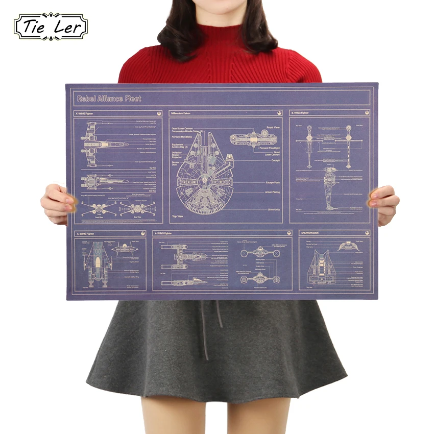 

TIE LER Aircraft Design Drawings Vintage Kraft Paper Poster Wall Sticker Decorative Painting Wall Sticker 50.5 X 35cm