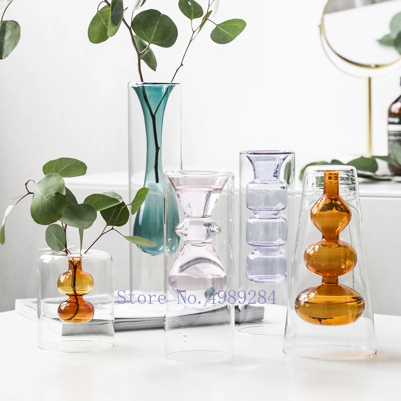 Creative Nordic color glass Flower vase arrangement Hydroponics Transparent Crafts Household desktop Decoration ornament | Дом и сад