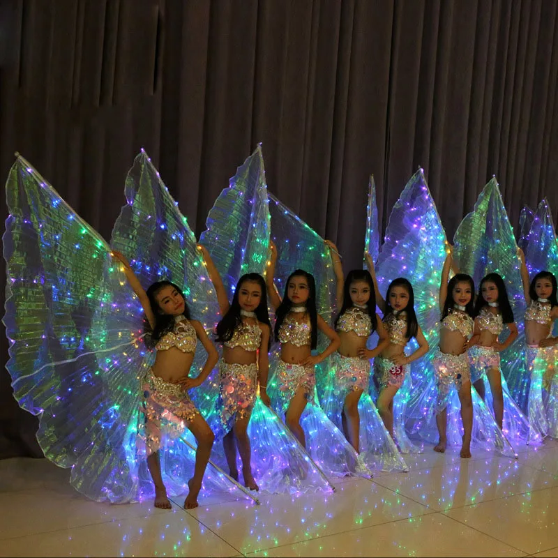 Девушки цветные светодиодные крылья для танца живота костюм бабочки детей