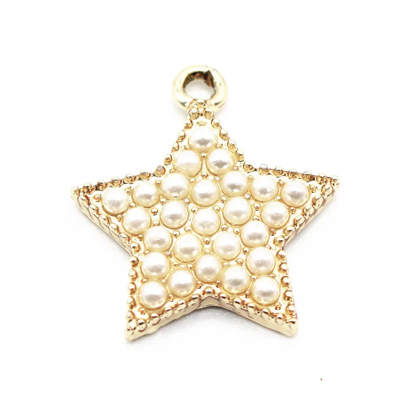 

New Arrived 20pcs/lot Metal Gold Star Crystal Dangle Charms Pearl Charms Fit DIY Women Bracelet Necklace Jewelry