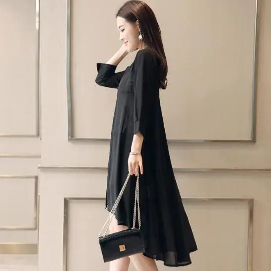 2019 летние Шифоновая блузка Для женщин с воротником стойкой свбодная Топы Блузки