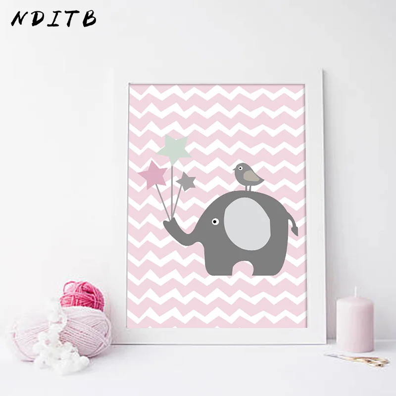 NDITB розовое облако Слон холст художественные плакаты Детские принты мультфильм