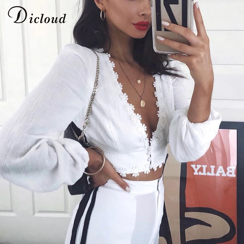 DICLOUD сексуальные женские топы с V образным вырезом а также блузок 2019 Цветочные