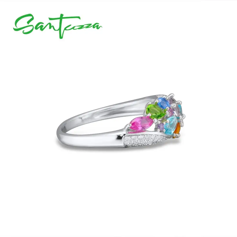 Женское серебряное кольцо SANTUZZA, 925 пробы, серебряные Модные кольца для женщин, цветные камни, кубический цирконий, кольца, вечерние ювелирные изделия