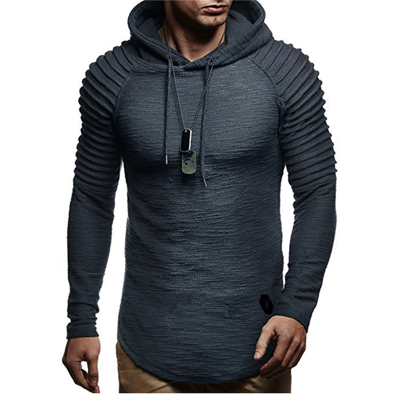 2018 Новые мужские футболки с круглым вырезом и складным капюшоном повседневные