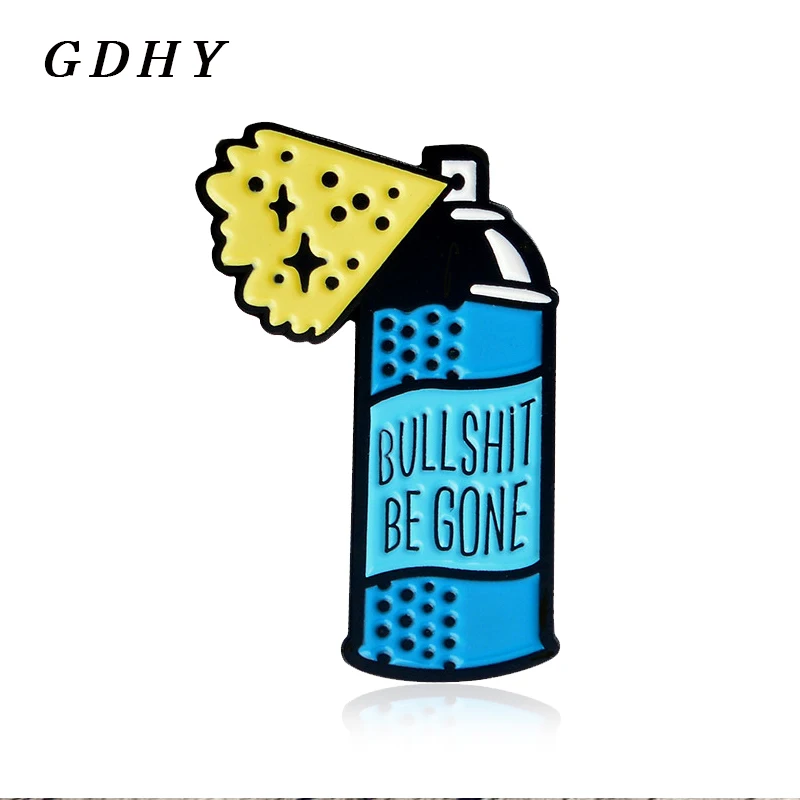 GDHY забавная синяя брошь в виде бутылки с распылителем BULL SHIT BE GONE эмалированная