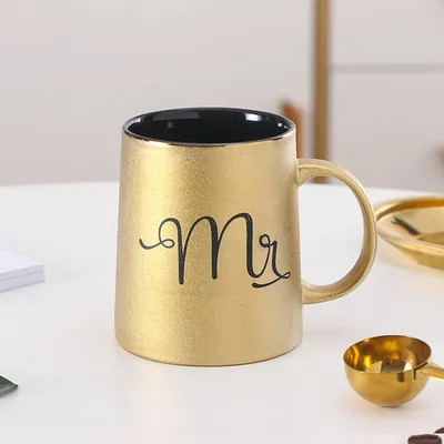 Mr Cup Золотая Матирующая керамическая кружка для сока позолоченный кофе чай МОРИНГ чашка молока ложка крышка набор Волшебный подарок для пары кружка для путешествий 1 шт - Цвет: Mr Cup