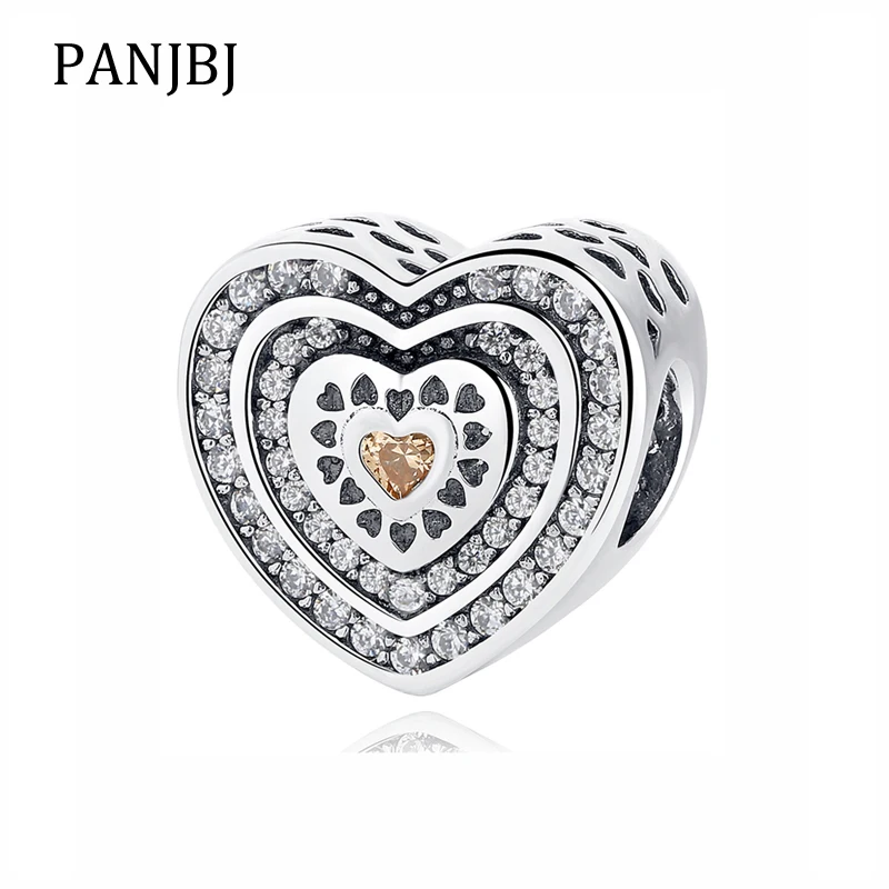 New 100% 925 Sterling Silver Bead Charm Pave Lavish Heart With Crystal Beads Fit Women Bracelet Necklace DIY Jewelry | Украшения и
