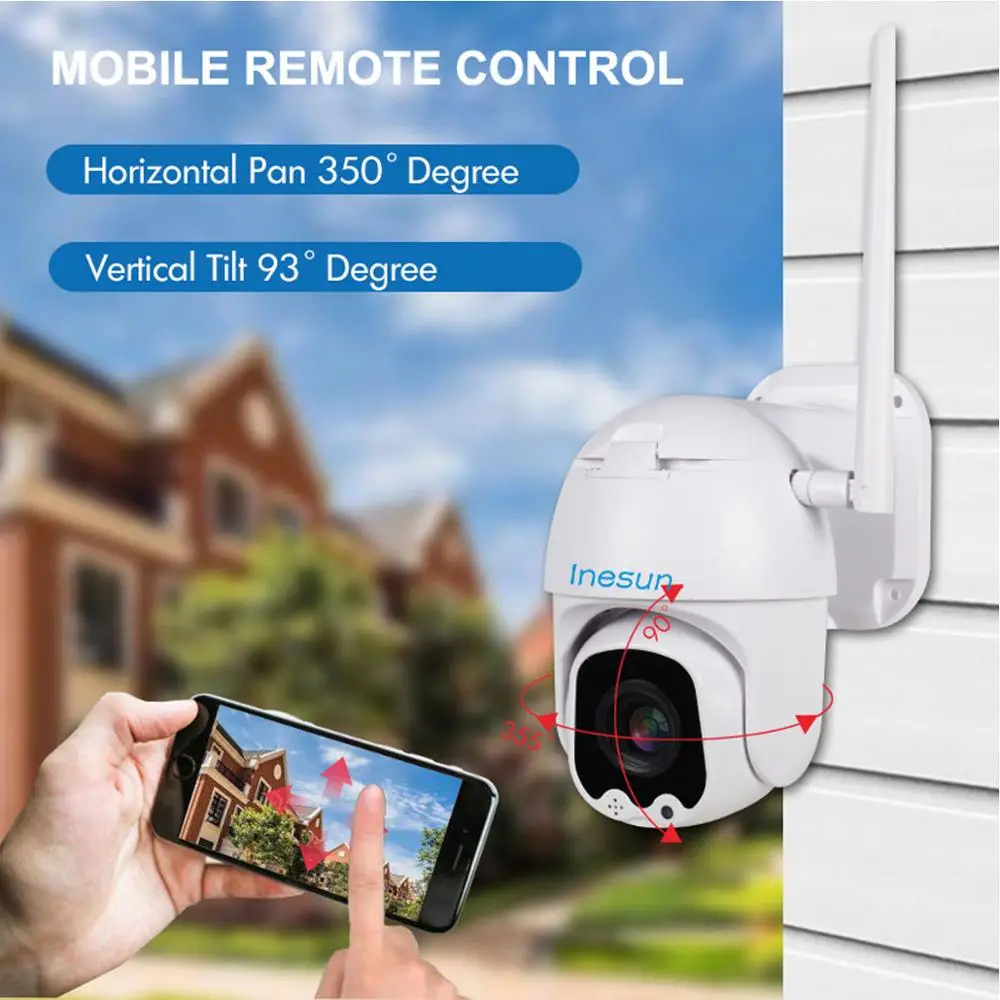 Inesun PTZ WiFi камера наружная 2MP HD 1080P ip безопасности 4X Zoom двухсторонняя аудио 165ft