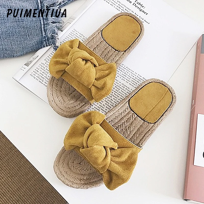 Новые женские тапочки Puimentiua с бантом летние шлепанцы на плоской подошве пляжные