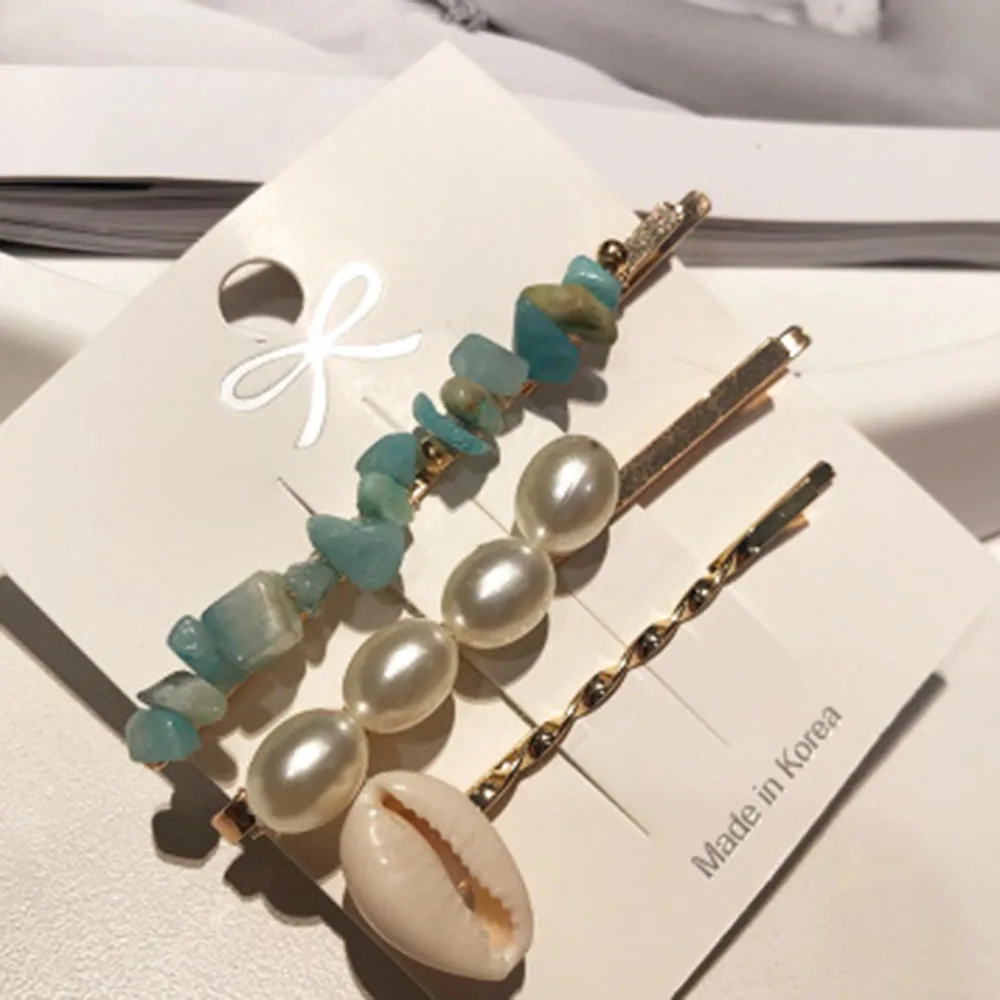 5pcs/set New Marine Style Metal Gold Shell Conch Pearl Hairpins Hair Clips for Women Hairgrip Beach Hair Accessories