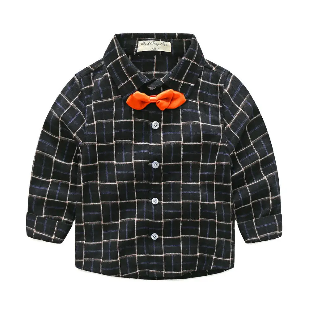 

JCHAO Детская рубашка для мальчиков и девочек на весну и осень, Хлопковая полосатая клетчатая блузка с галстуком, Повседневная разноцветная д...