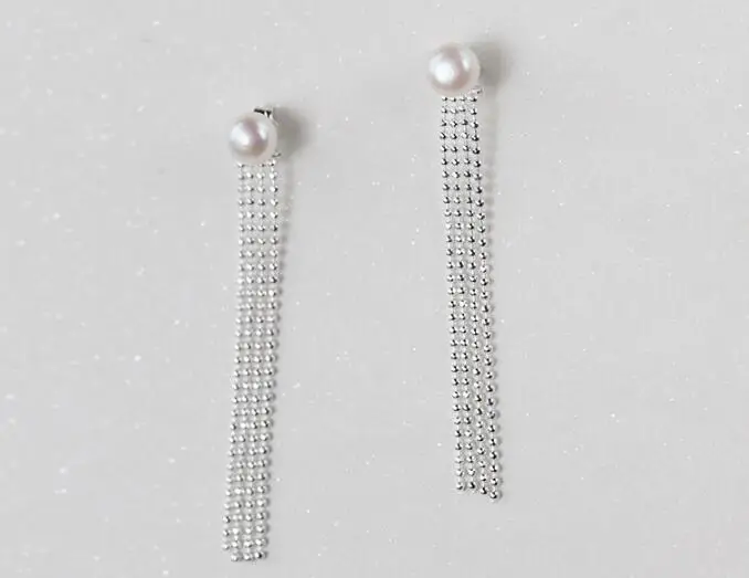 

Elegant 100% Real. 925 Sterling Silver Fine Jewelry Freshwater Pearl & Beads Tassel Dangle Long Earrings gtle2015