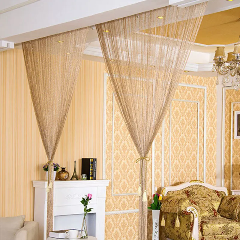

2.9x2.9m Shiny Tassel Flash Silver Line String Curtain Window Door Divider Sheer Curtains Valance Home Decoration 46
