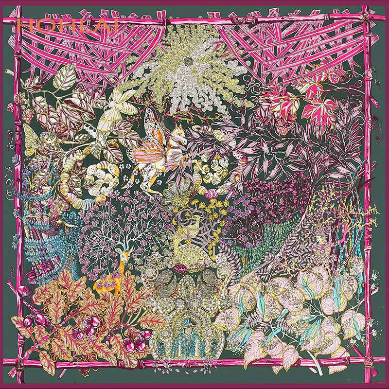 Женский шелковый шарф с цветочным принтом Foulards130CM большой из саржи квадратный
