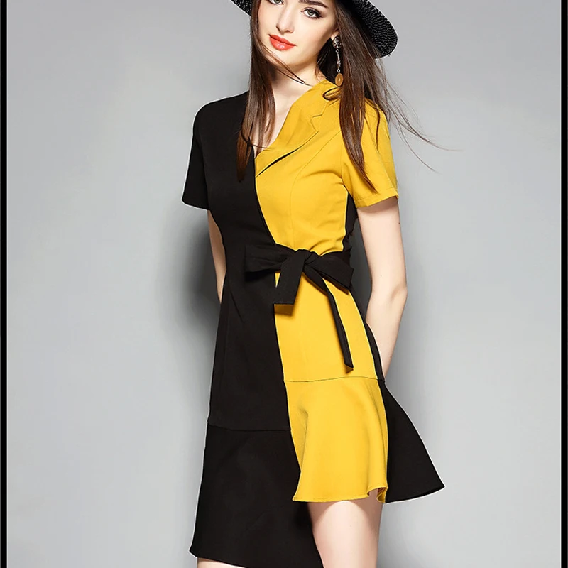 Европейские и американские модные женские классические подбора цвета платье