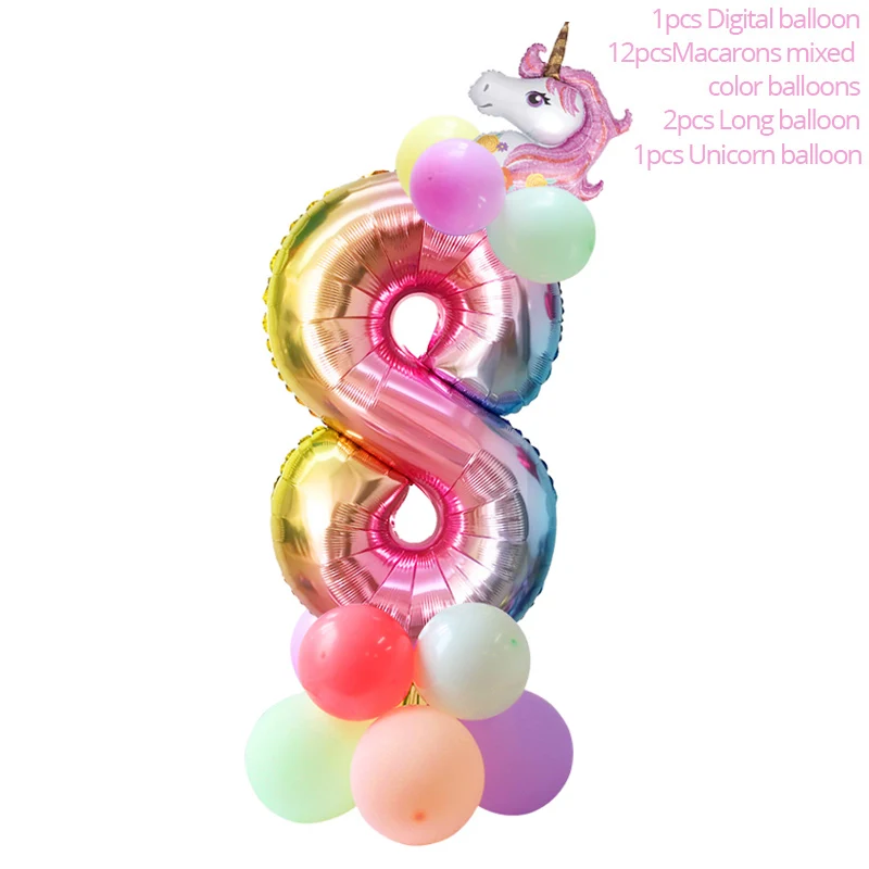 16pcs Balloon Set 8 Единорог с днем рождения баннер Радуга Единорог фольга номер шар колонна Дети День Рождения Вечеринка украшения детский душ украшения - Цвет: 16pcs Balloon Set 8