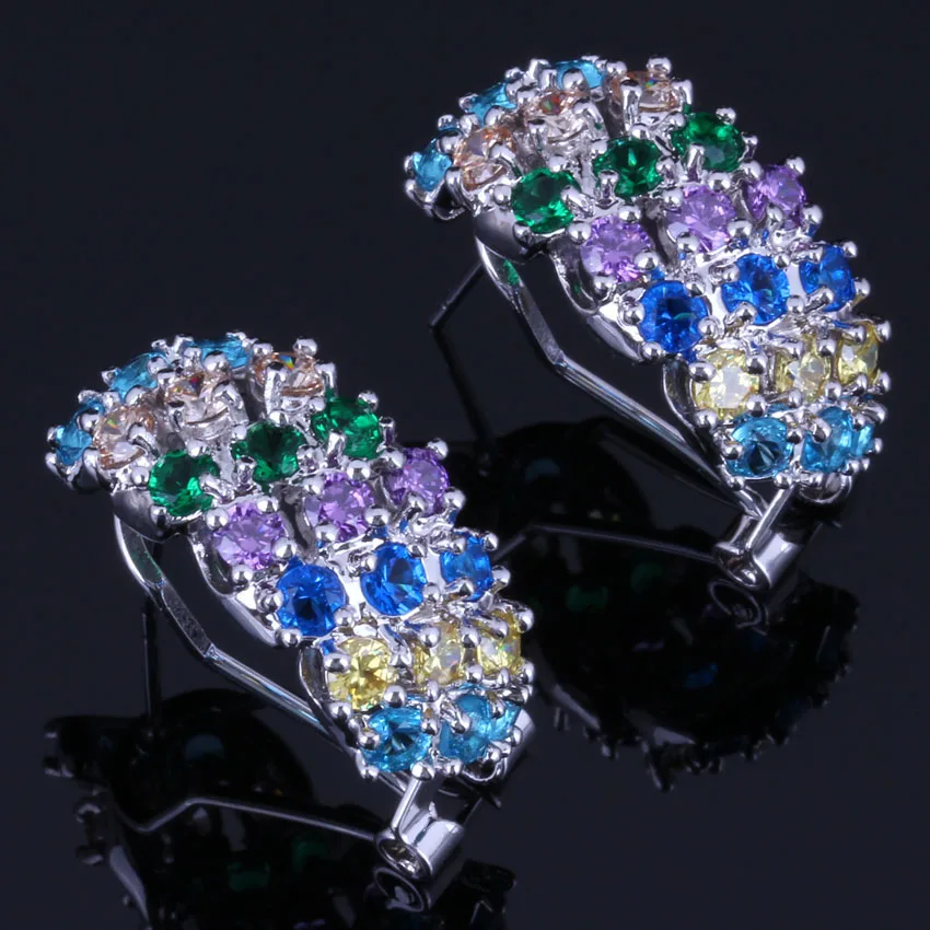 

Glamorous Multigem Multicolor Yellow Cubic Zirconia Silver Plated Clip Hoop Huggie Earrings V0881