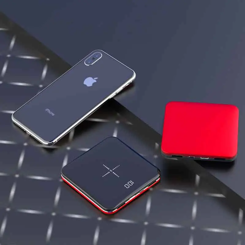 Внешний аккумулятор зеркало 8000 мАч QI Беспроводное зарядное устройство 2 USB