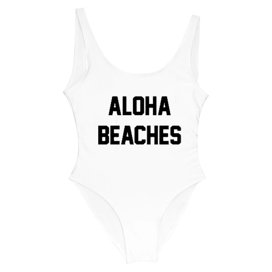 

ALOHA BEACHES Funny Letter 2019 Sexy Swimwear One Piece Swimsuit Women Bodysuit Beach Swim Girl Wear plus size Black swim suits
