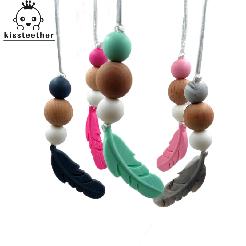 

Silicone Teething Necklace Choose Colour Bite Beads Nursing Necklace Jewelry Teether Chewing Beads Chew Jewelry Beads-Feather