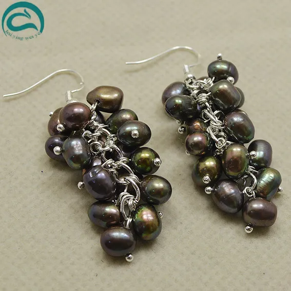 Серьги из кофейно-коричневого виноградного жемчуга Женские Ювелирные изделия 100%
