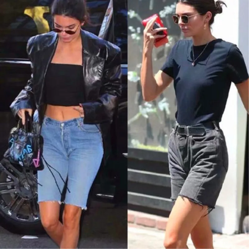Женские джинсовые шорты до колена Kendall винтажные потертые с высокой талией