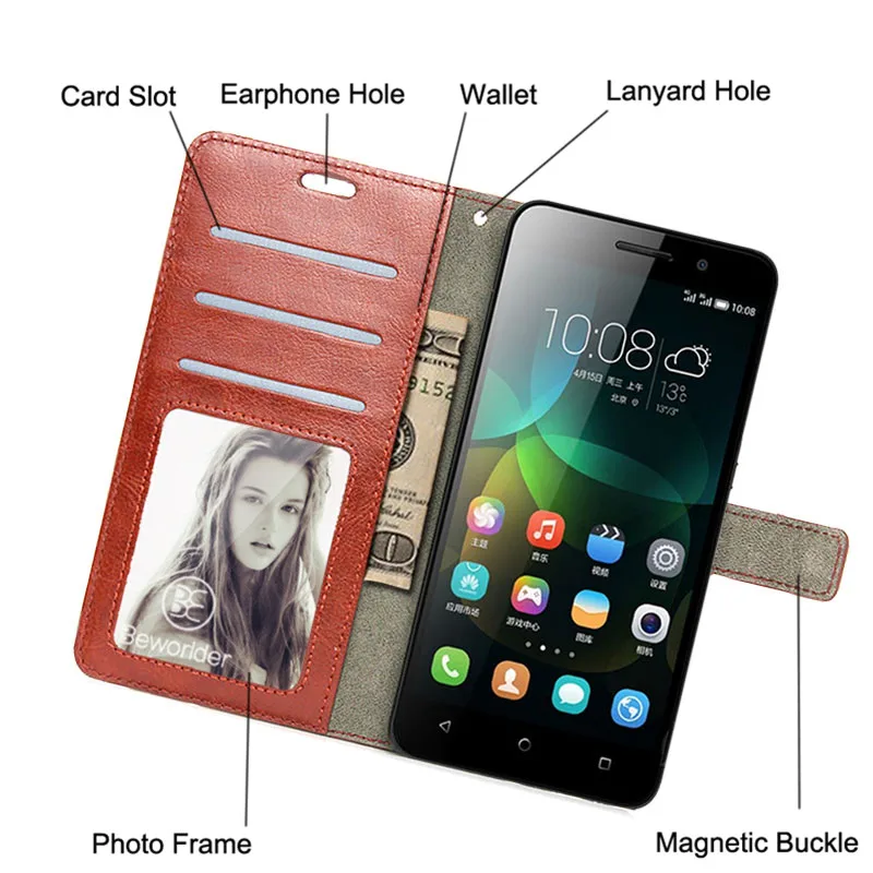 Для Huawei Honor 4X Кожаные чехлы фоторамка держатель для карт Ретро Флип кошелек