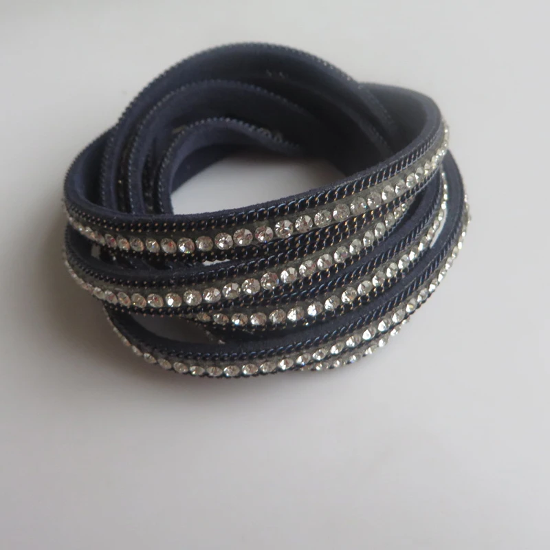 

1.2 Meter/Pcs 5 Kinds Flat 6*3mm Suede Leather With Crystal Cord For DIY Jewelry Making Findings