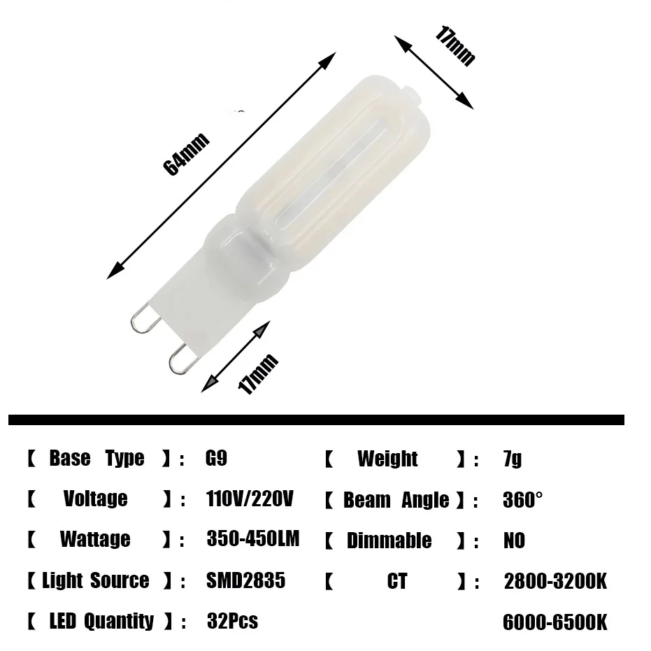 Светодиодная лампочка G9 SMD2835 для хрустальной люстры сменная галогенсветильник