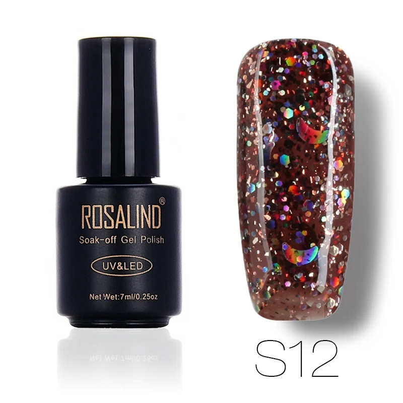 S12 ROSALIND гель 1S черная бутылка 7 мл звезда и Луна блеск S01-12 УФ и светодиодный Маникюр замачивающийся гель лак для ногтей маникюр гель лак - Цвет: S12