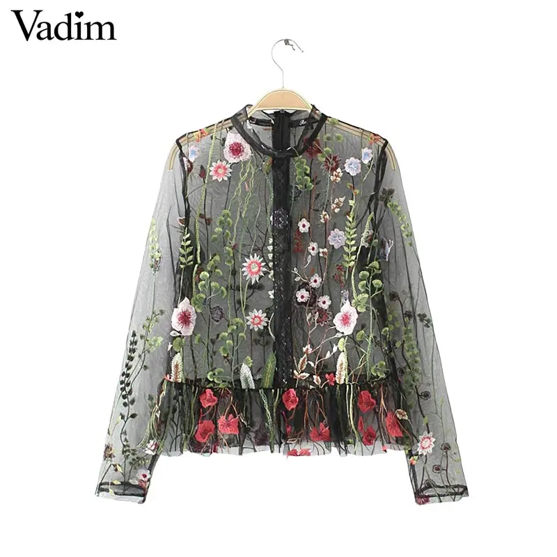 Блузка женская прозрачная с длинным рукавом и стоячим воротником LT1558|blouse brand|brand