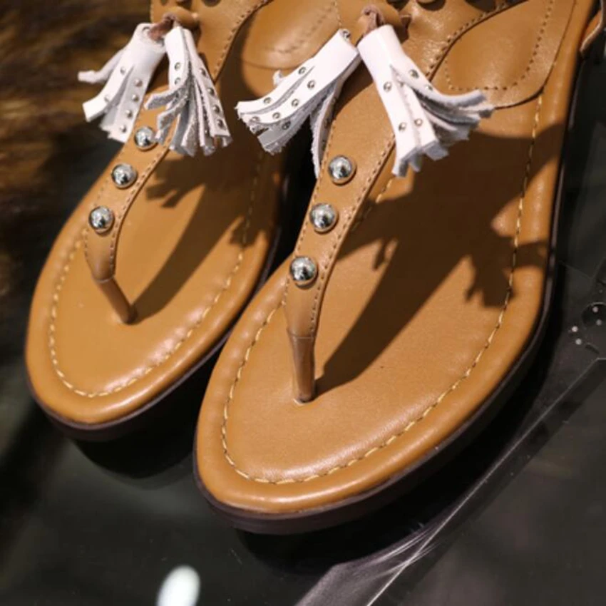 Новинка 2020 года Модные женские сандалии на плоской подошве из натуральной кожи с