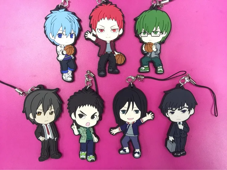 7 шт./компл. Kuroko no Basket фигурки кулоны Аниме Kagami Kise Aomine брелки из ПВХ для телефона