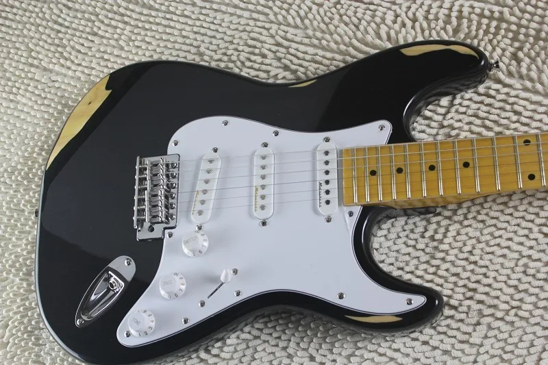 Factory HOT wholesale Custom Body White Pearl Guard Board F ST SSS pickup Clapton Signature black Electric Guitar 14-4-1 | Спорт и