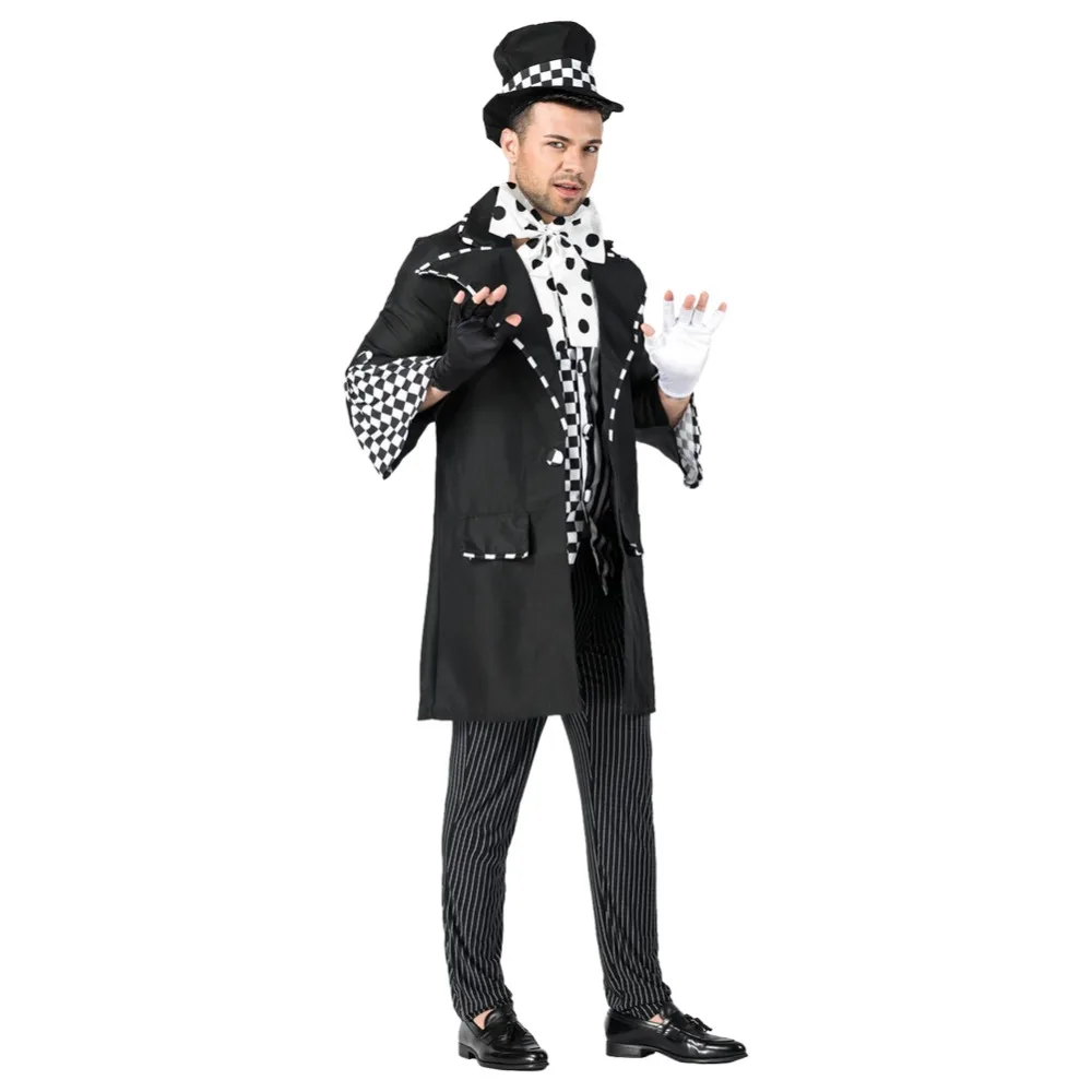 

Adult Men Magician Costume Black Full Suit Halloween Carnival Cosplay Costumes