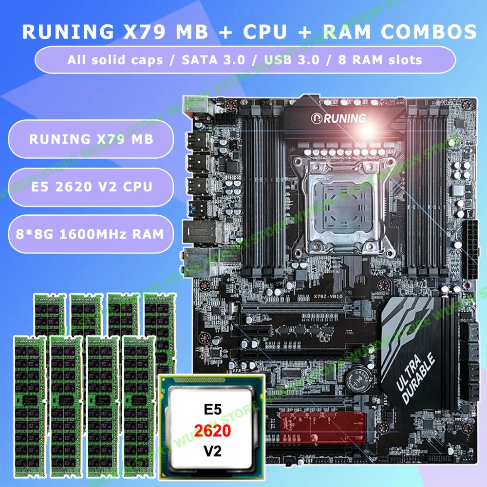 Новинка! Runing Super ATX X79 LGA2011 материнская плата 8 разъемов DDR3 DIMM max 8*16G память Xeon E5 2620 V2