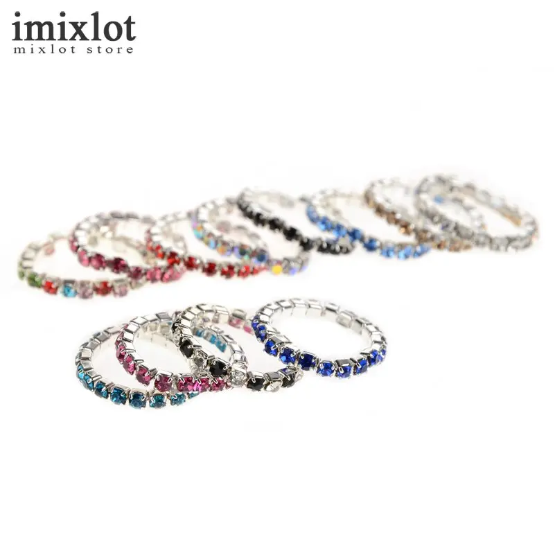 Imixlot 12 шт./лот Смешанная Кристалл Rhinestone палец Кольца для Для женщин Регулируемый