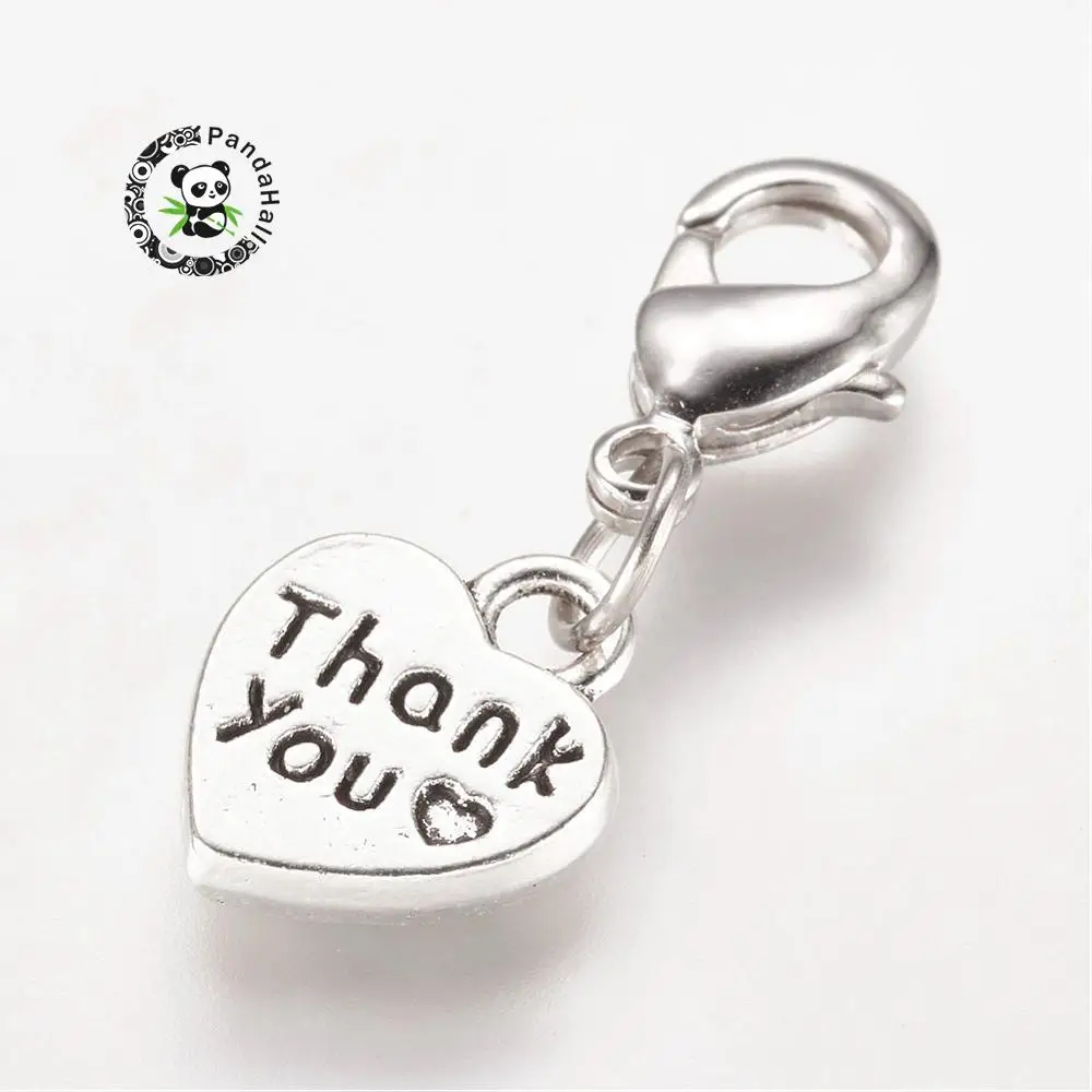 

100pcs/lot 26mm Alloy Heart with Word Thank You Pendants Charms with Brass Lobster Claw Clasps Jewelry Findings
