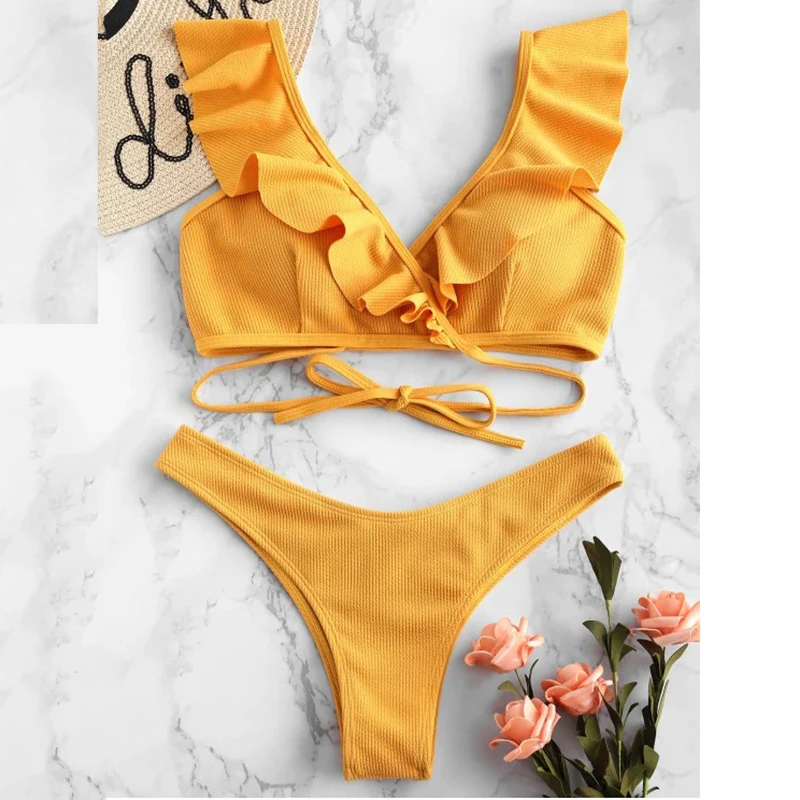 Новинка 2021 комплект бикини с пуш ап женское оборками купальник низкой талией