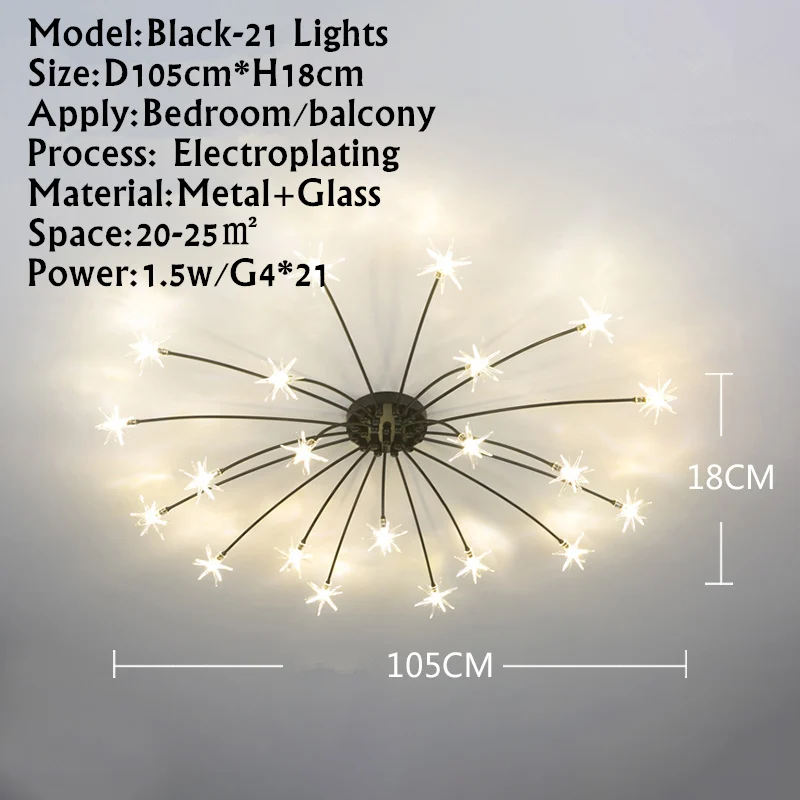 Black-21 lights TRAZOS Nordic золото/черный/серебристый светодиодный потолочный светильник s 12/15/21 светильник s Ледяной цветок Стекло потолочный светильник современный Гостиная потолочный светильник - Цвет корпуса: Black-21 lights