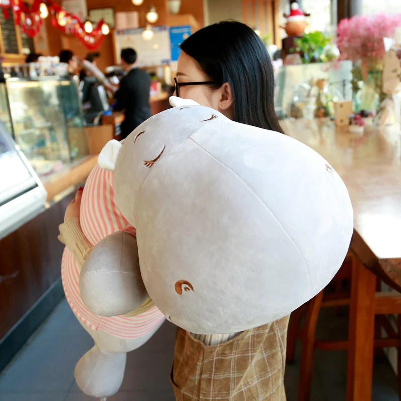 Полоса одет гиппопотам кукла бегемотик Ультра мягкий эластичный Plushie Животные игрушки для детей с моющейся кукла-компаньон для маленьких мальчиков и девочек 75/95 см