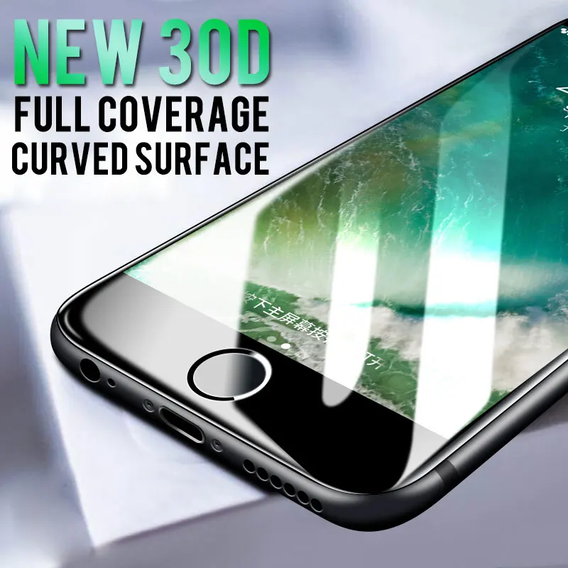 Защитное стекло 30D для iPhone 6 6s 7 8 plus XR X XS с полным покрытием Xs Max защита экрана