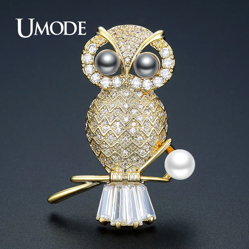 Женская винтажная очаровательная брошь UMODE с жемчугом и совой золотистые Броши