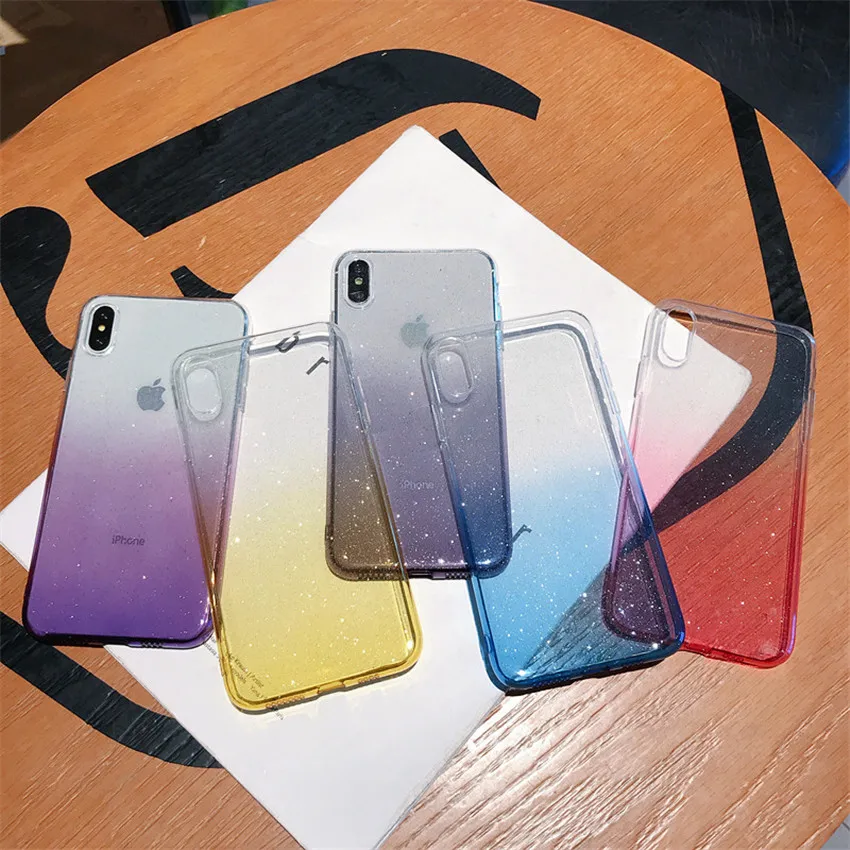 Simple gradient glitter mobile phone case for iphone X XR XS MAX 7 8Plus Transparent TUP anti-drop protective 6 |