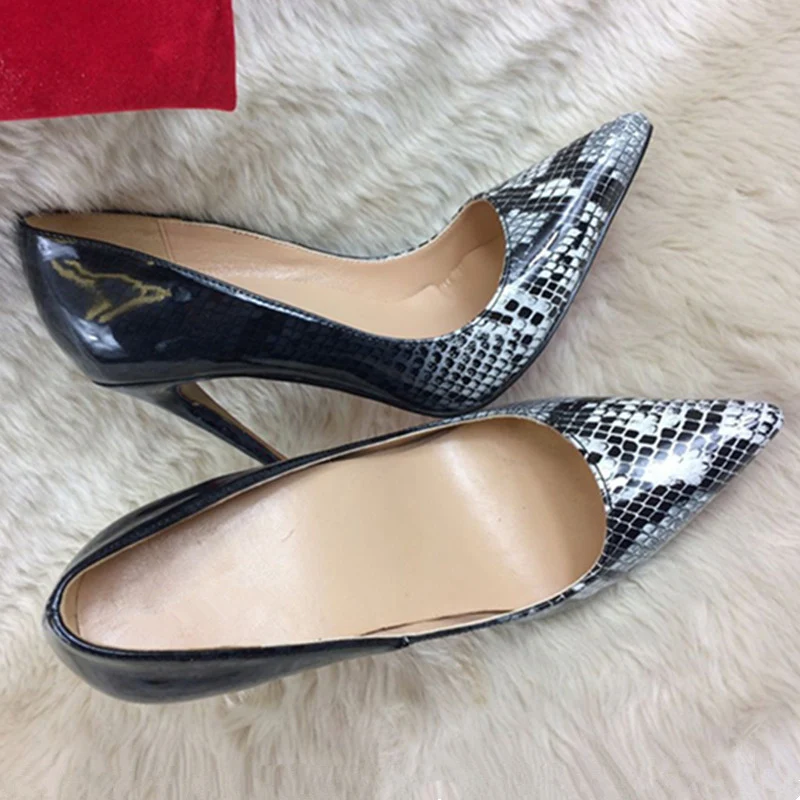 Snakeskin Print Leather High Heels Pumps Women 8cm 10cm 12cm Stilettos Akamatsu Spring Sexy High-heeled Shoes Woman Mixed Colors | Обувь