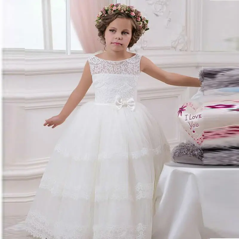

2020 Hot Sale High Quality Elegant Flower Girls' Dress Sash Lace Ball Gown Vintage Child Pageant Party Gowns Custom Made