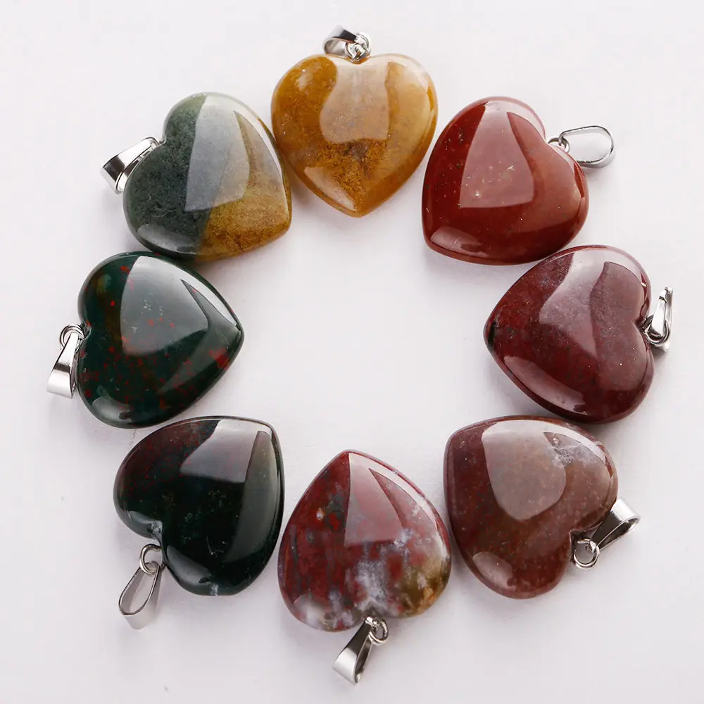 Indian agate Подвески из натурального камня в форме сердца для изготовления ювелирных изделий, смешанные Подвески 20 мм 50 шт./лот - Окраска металла: Indian agate