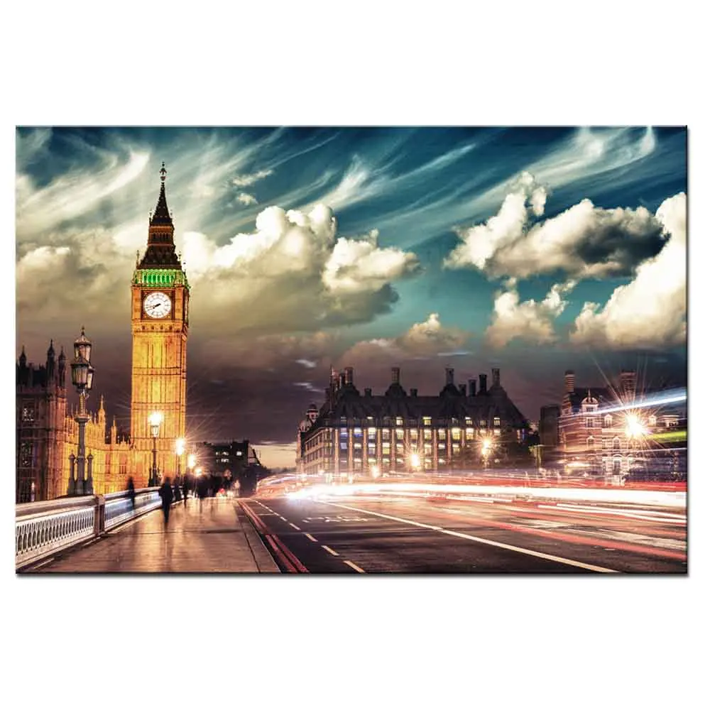British Big Ben Canvas Print Painting Modern Beautiful Night Landscape Clock Tower Wall Art Pictures For Living Room Decor 1Pcs | Дом и сад