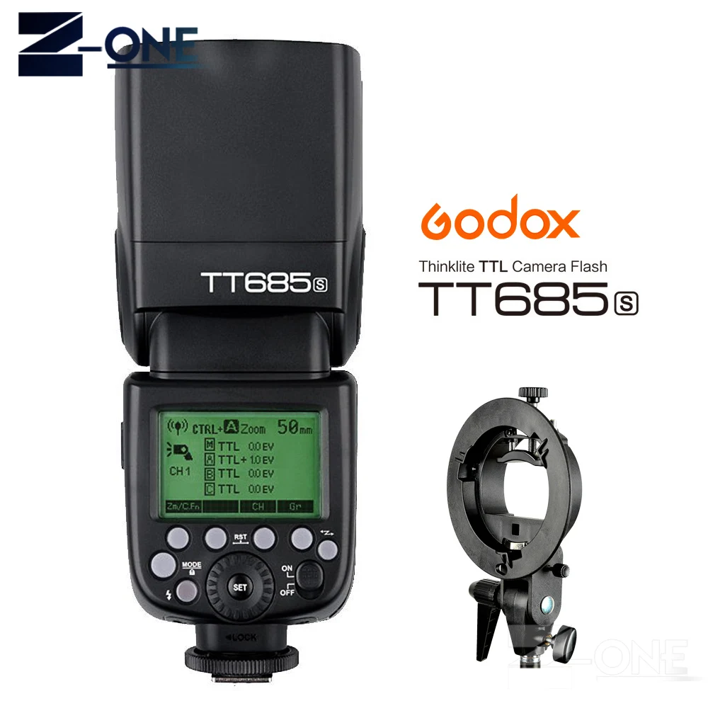 

Вспышка Godox TT685S 2,4G HSS TTL, Вспышка Speedlite + кронштейн Bowens для Sony A77II A7RII A7R A99 A58 A6500 A6000 A6300